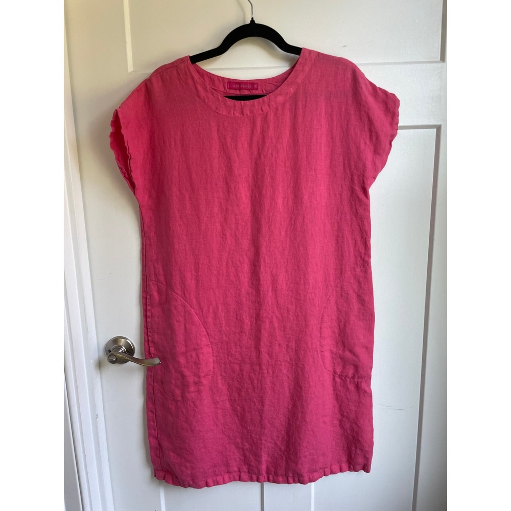 Cut Loose Drop Shoulder Shift Dress Womens XS Pink Solid Linen Pockets Lagenlook